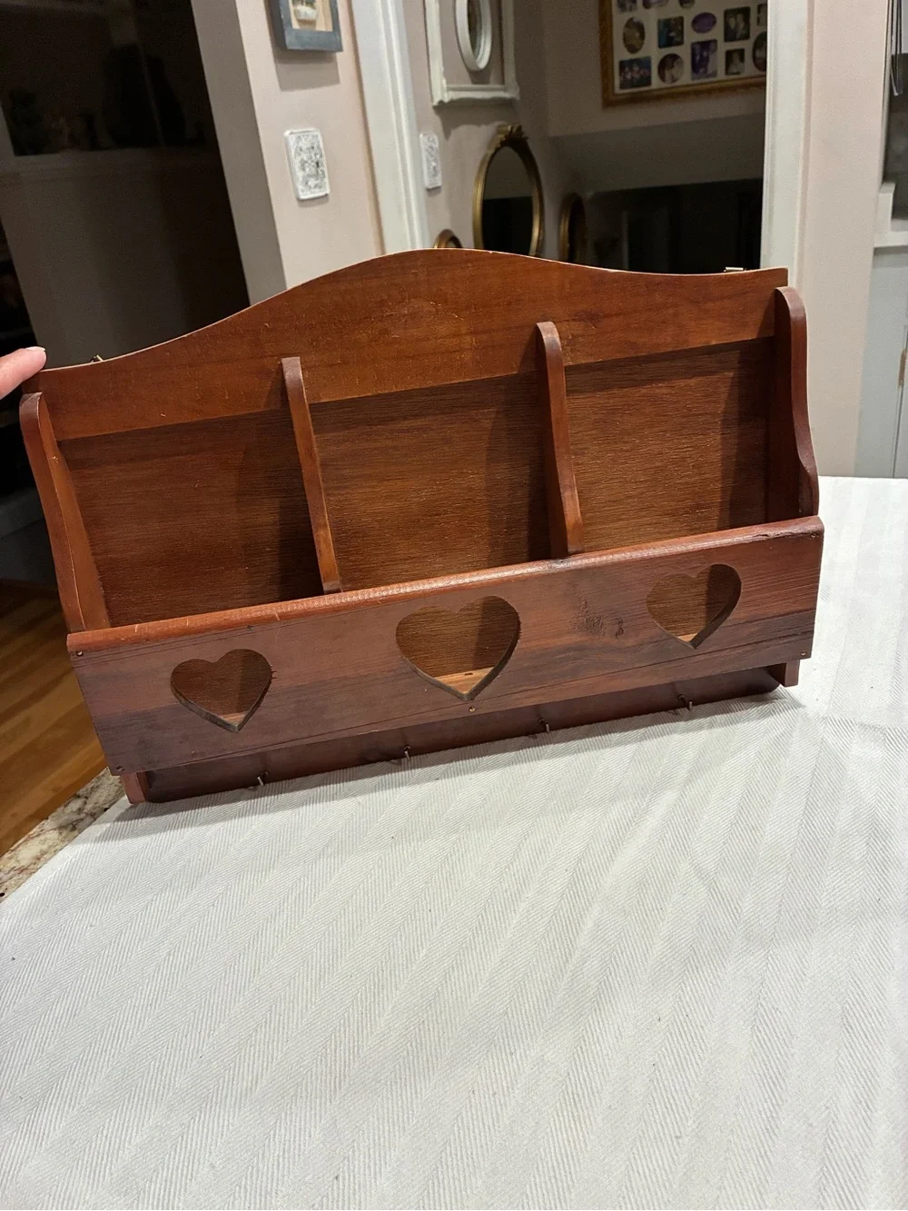 Vintage Cottagecore Wooden Letter Holder Wall Mounted Key Hooks